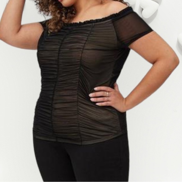 TORRID Ruched Off-Shoulder Top - Mesh Black Sz Torrid 2 - Picture 1 of 9